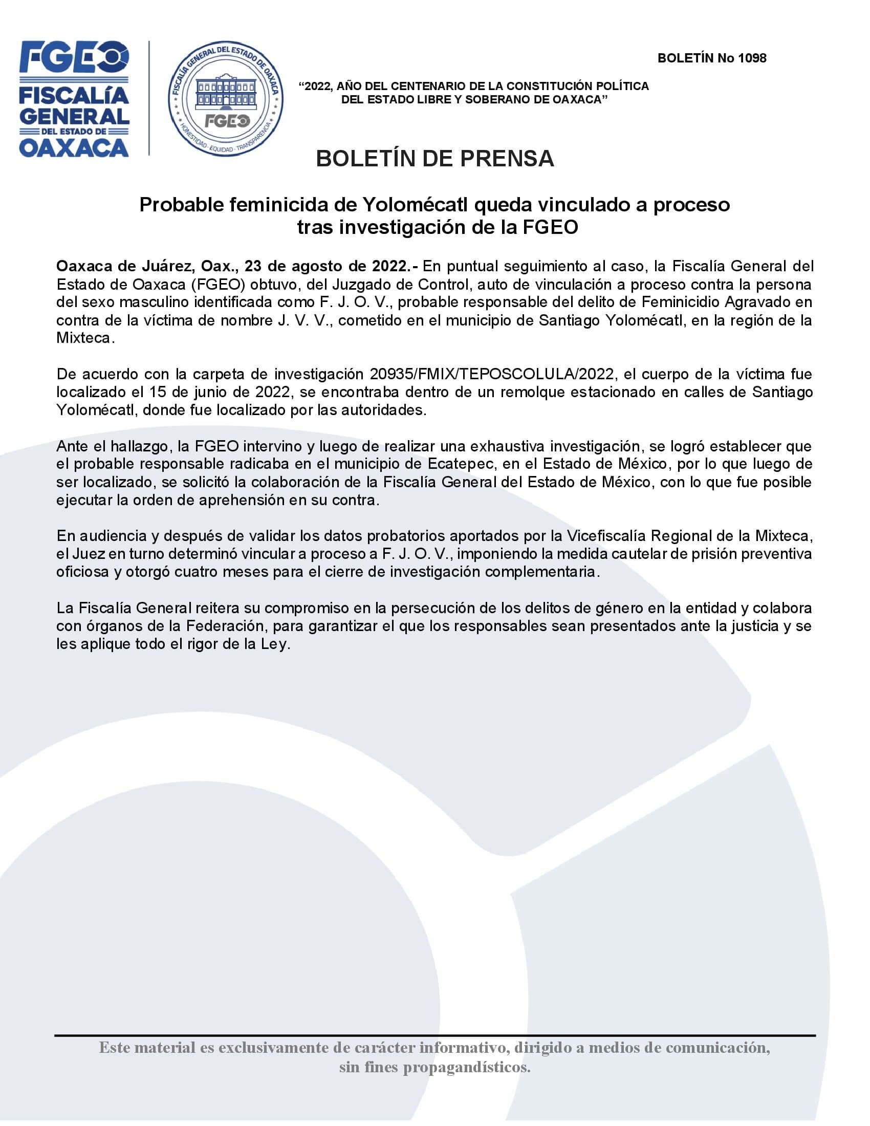 Presunto feminicida de Jessica Velasco es vinculado a proceso: Fiscalía de Oaxaca