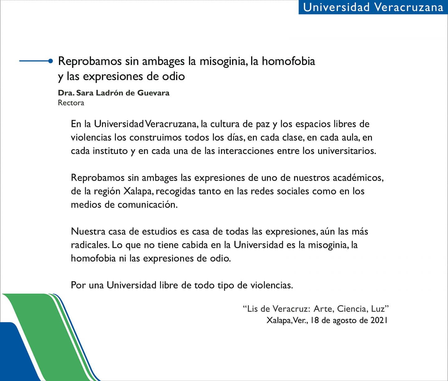 Comunicado de la Universidad Veracruzana