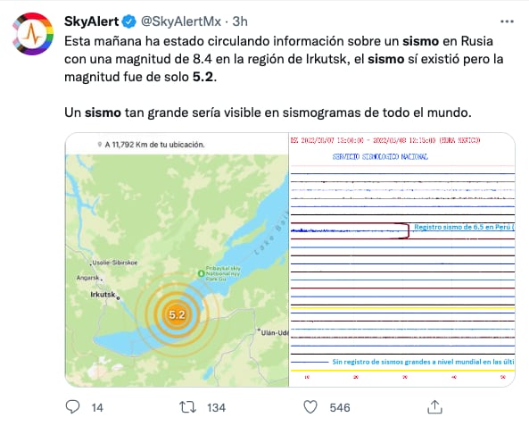 SkyAlert sobre el sismo en Rusia