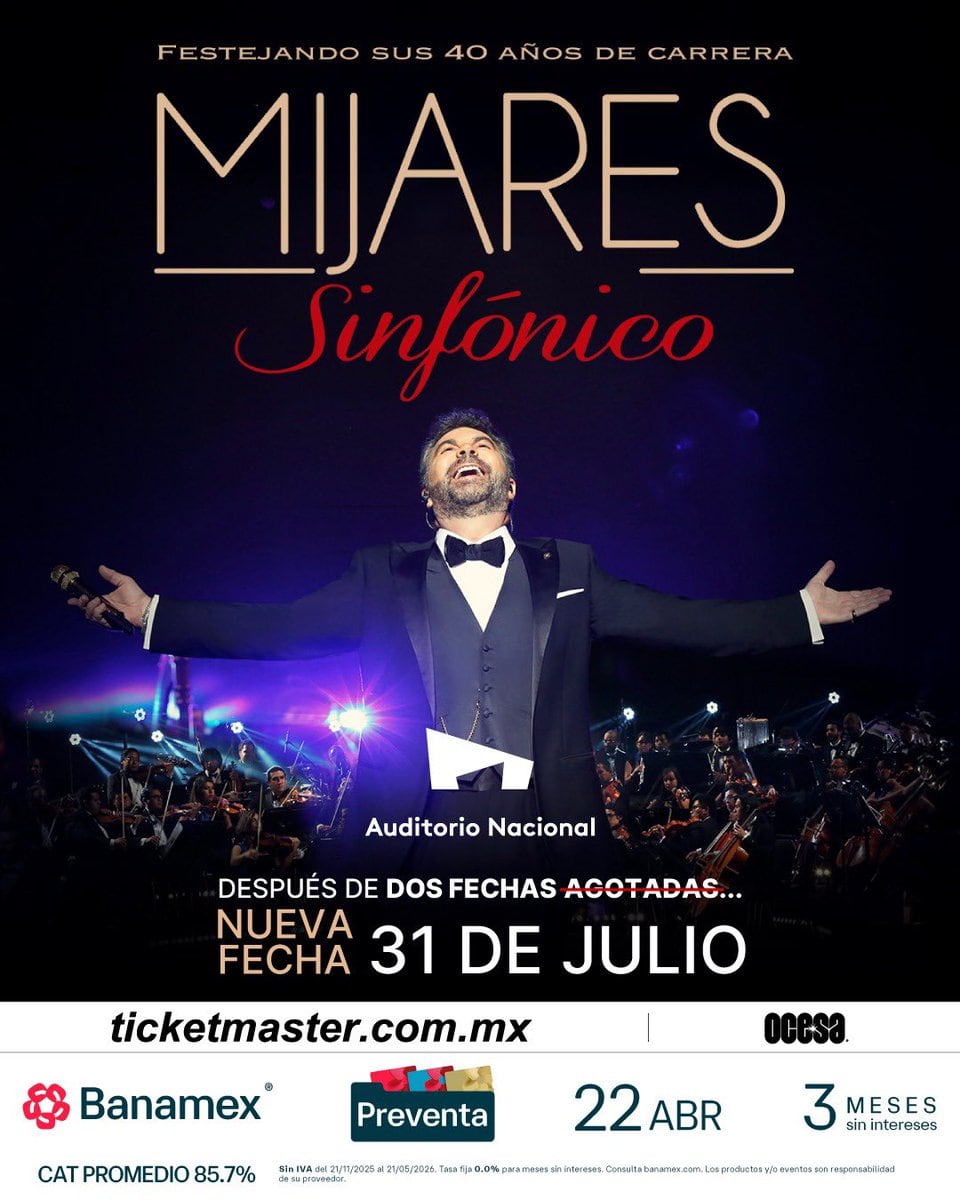 Mijares en el Auditorio Nacional 2026: fecha, boletos y preventa del concierto sinfónico