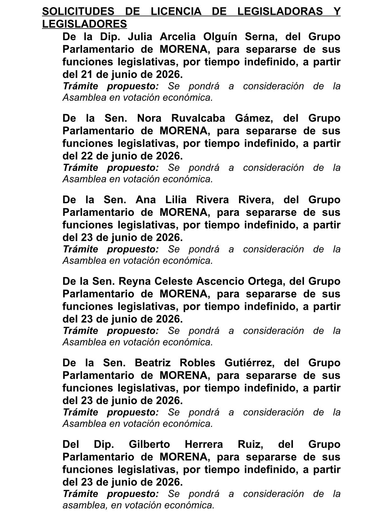 Crece la lista: 10 legisladores de Morena pedirán licencia rumbo a 2027