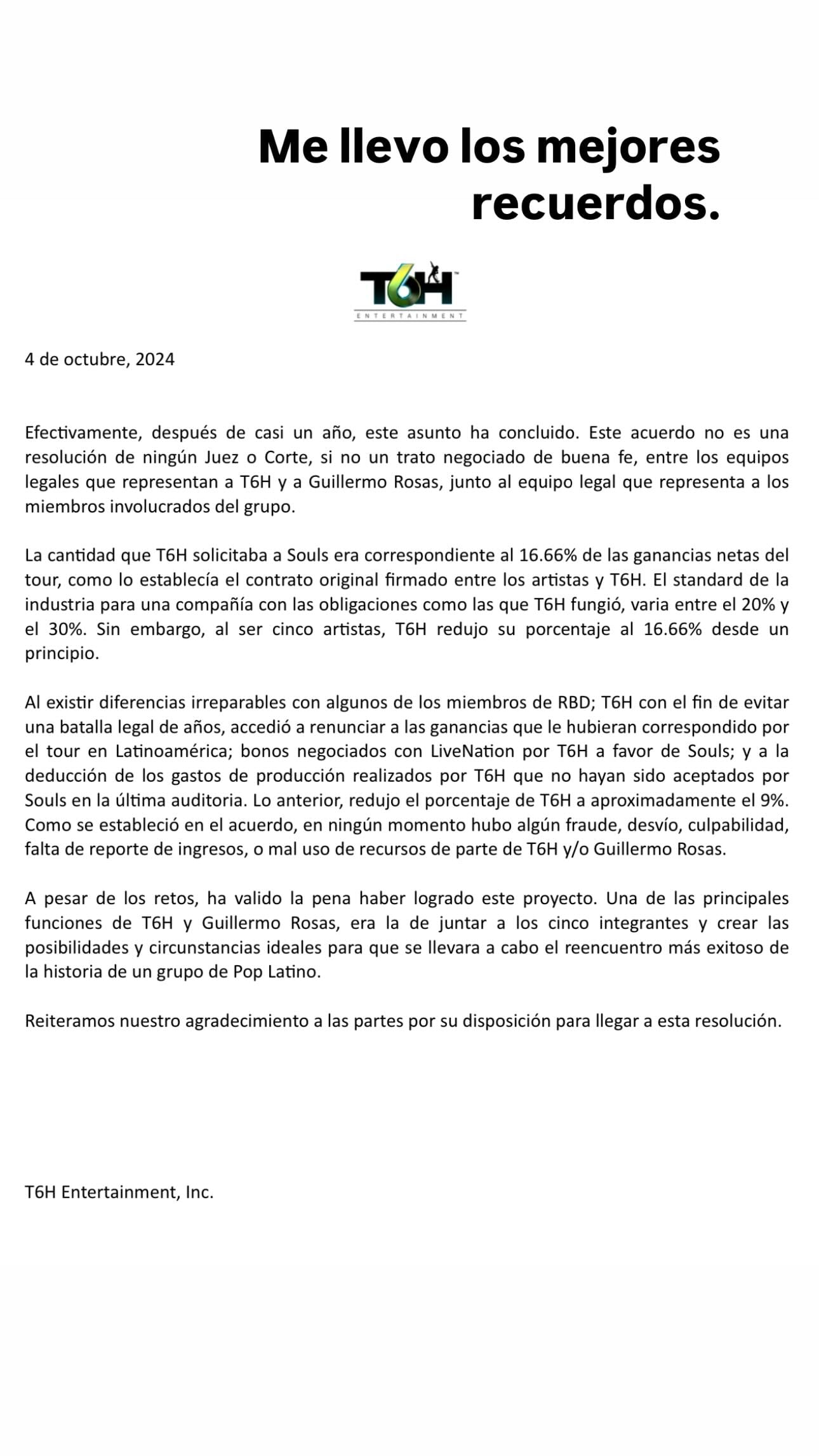 Comunicado de Guillermo Rosas