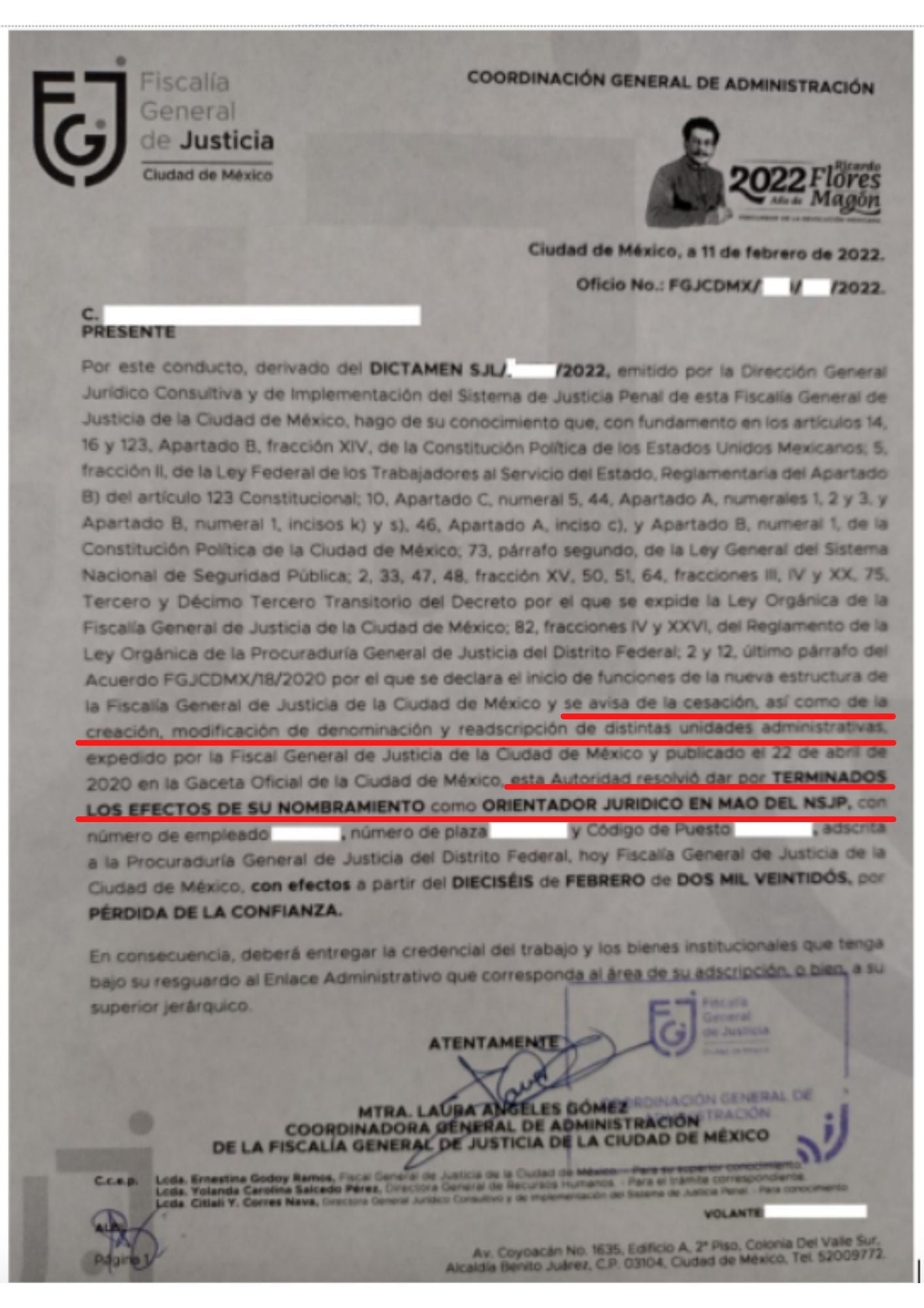 Aviso de despidos a orientadores jurídicos