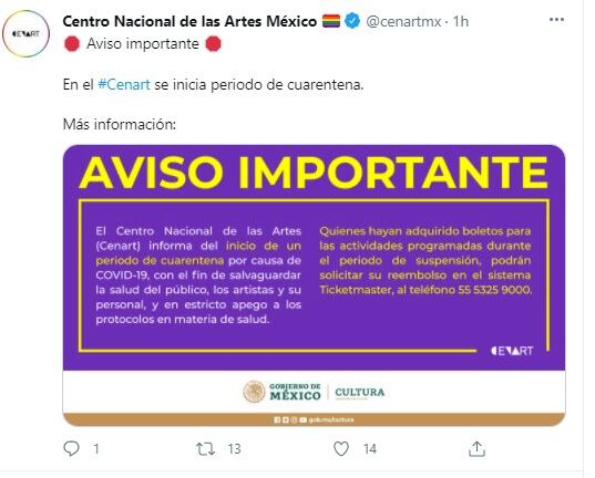Cenart en cuarentena