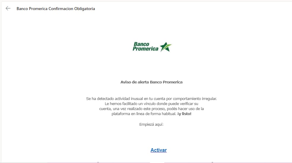 Ejemplo de phishing por correo electrónico.
