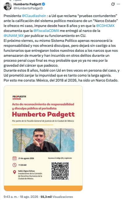 Humberto Padgett no está satisfecho con la disculpa de la Fiscalía de la CDMX