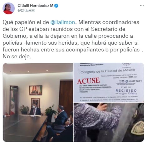 Postura de Citlalli Hernández sobre agresión a Lía Limón