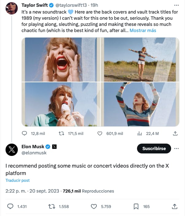Elon Musk le hace una petición a Taylor Swift y se burlan de él