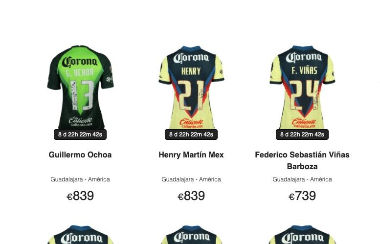 Subasta camisetas América