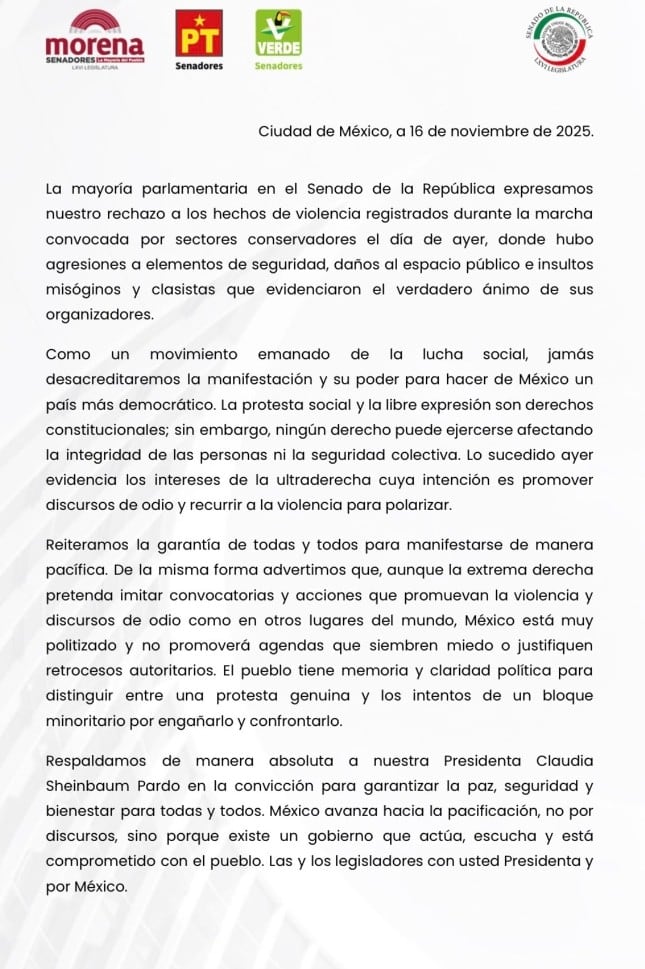 Legisladores de Morena dieron su respaldo a la presidenta Claudia Sheinbaum y aseguraron que México camina hacia una paz duradera