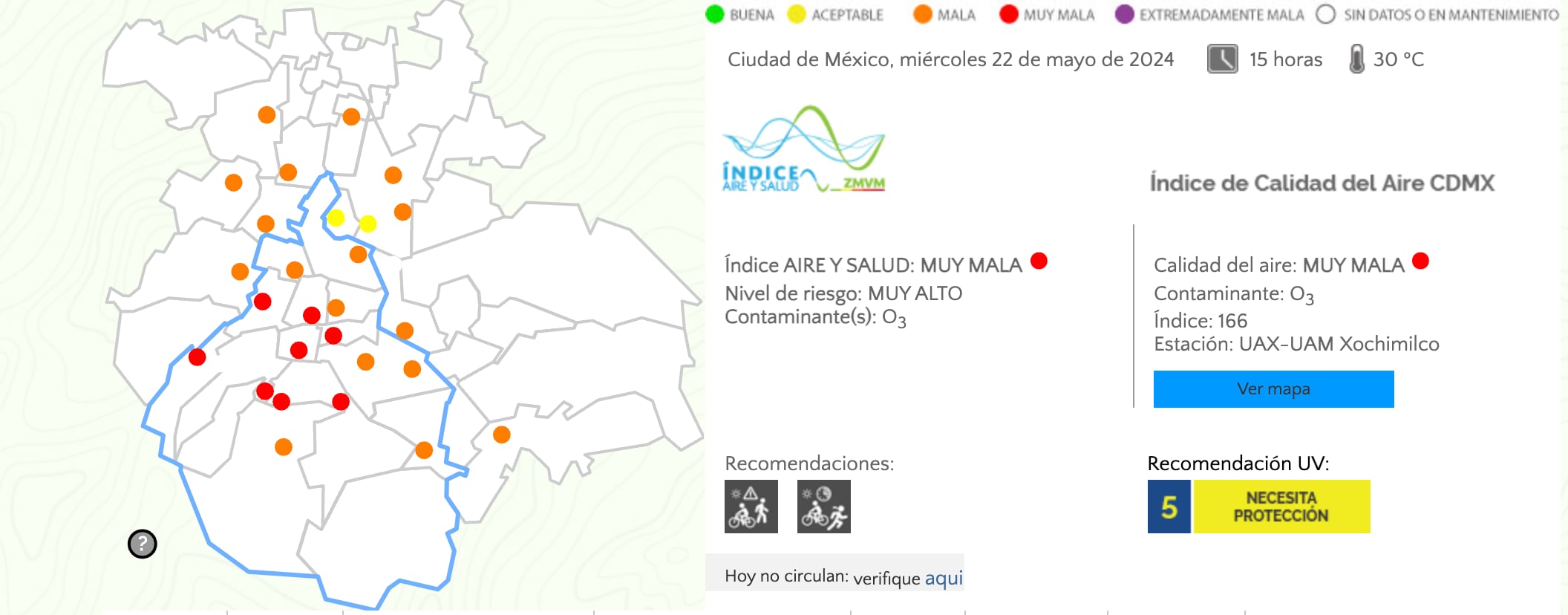 Contingencia Ambiental: Calidad del aire en CDMX es muy mala con riesgo a la salud muy alto