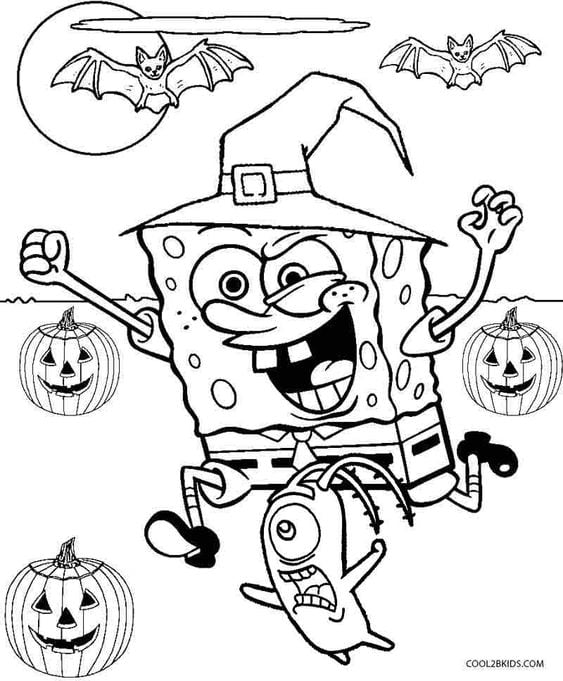 Dibujos de Bob Esponja en Halloween para colorear