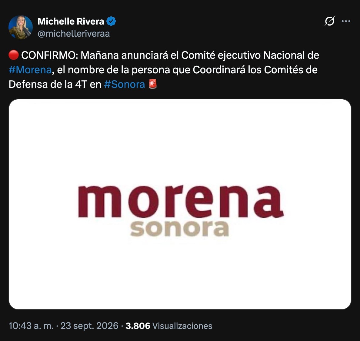 Morena podría anunciar el 24 de septiembre a su coordinador estatal en Sonora, según periodista