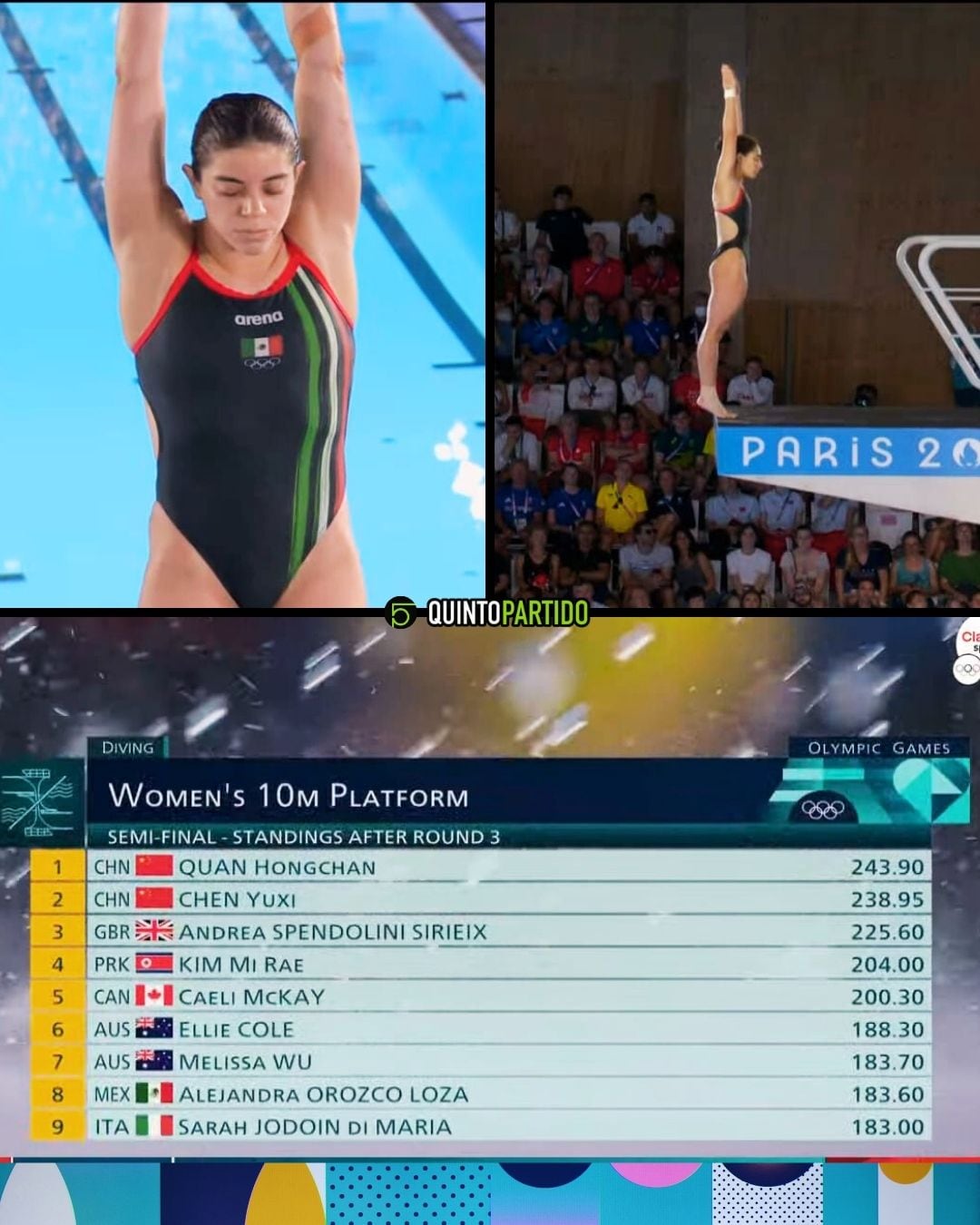 Tercera ronda de Gabriela Agúndez y Alejandra Orozco en la semifinal de clavados en París 2024.