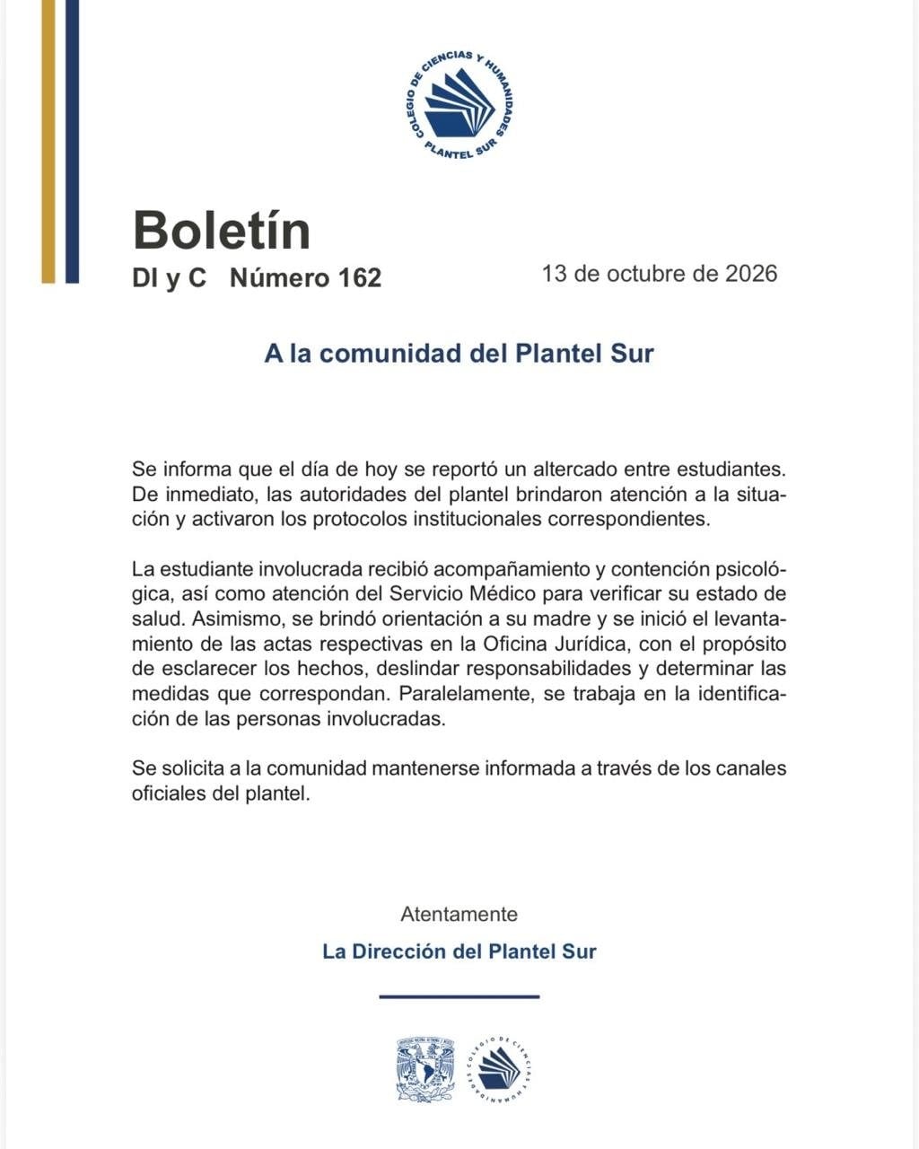 CCH Sur registra pelea entre estudiantes al interior del plantel