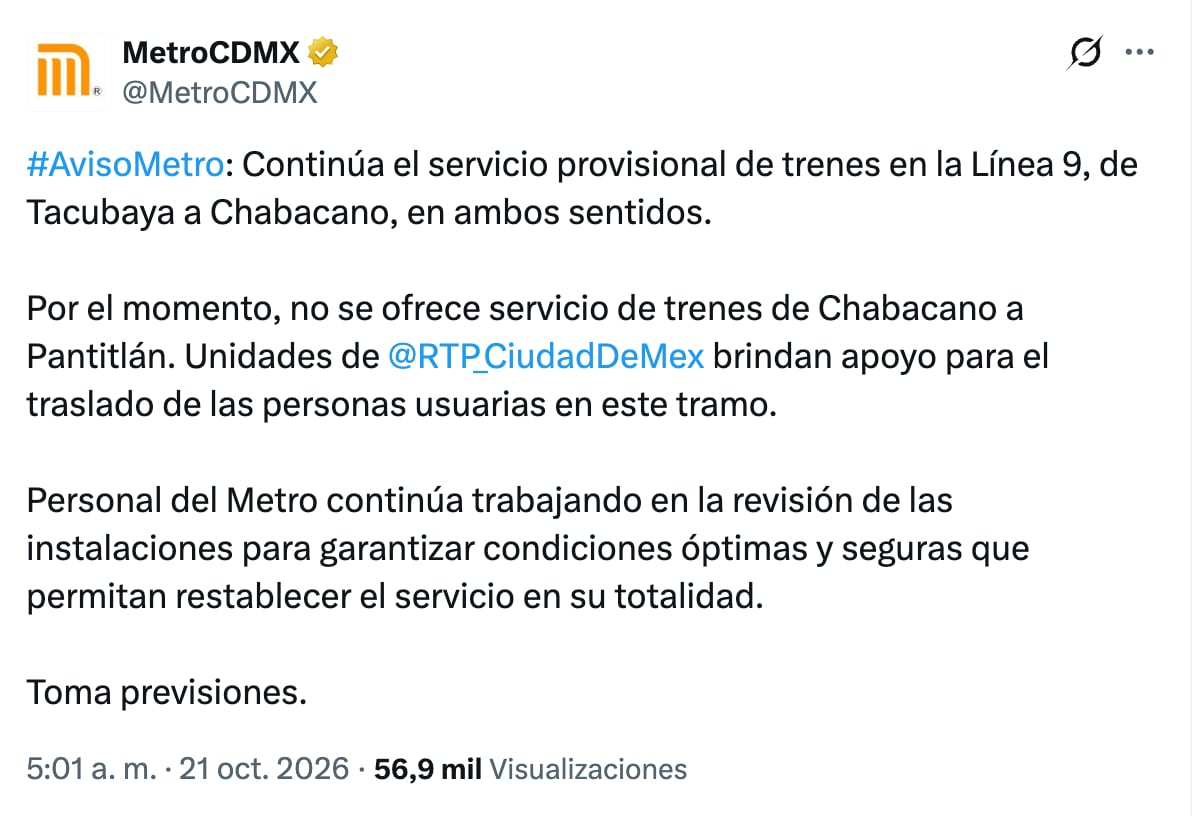 RTP traslada pasajeros entre Chabacano y Pantitlán por incendio en Línea 9 del Metro CDMX