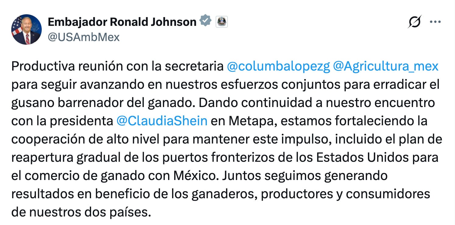 Ronald Johnson destaca reunión clave con Columba López por el combate al gusano barrenador