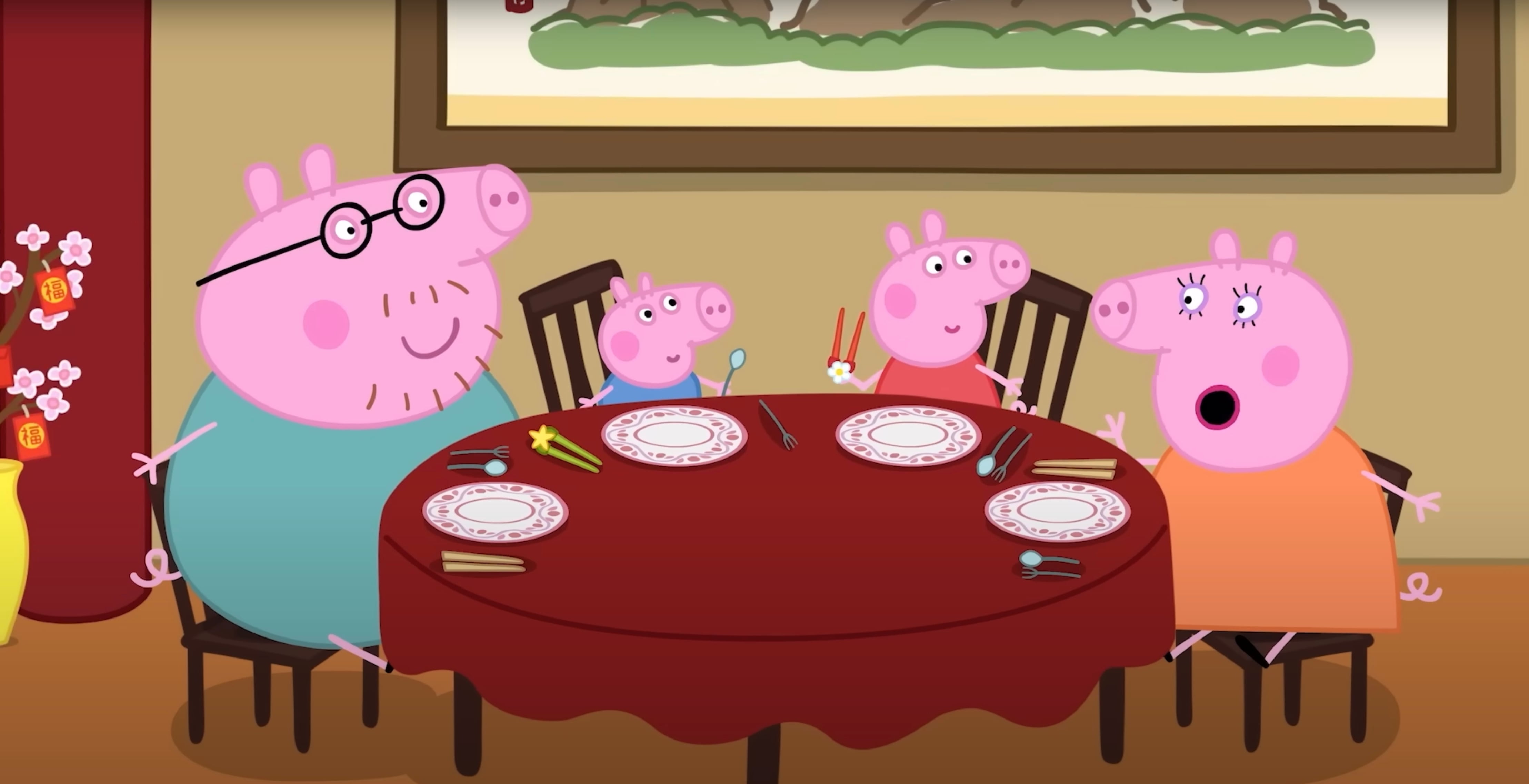 Maratón de 2 horas de Peppa Pig y su familia en el buffet chino