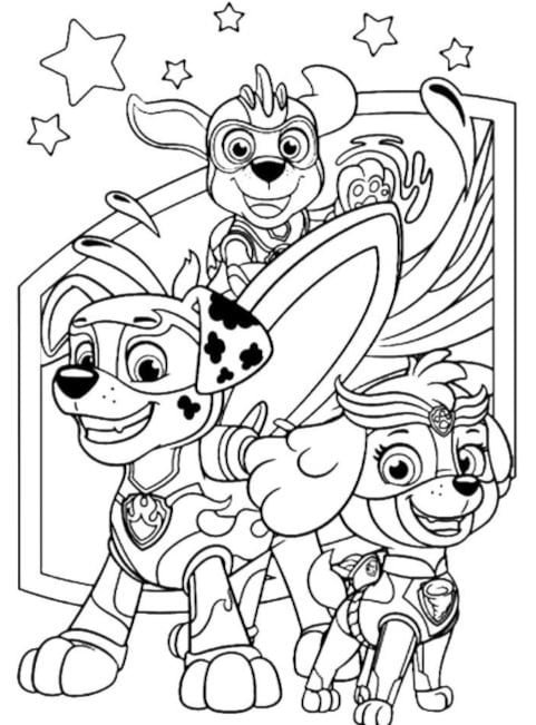 Cachorros superhéroes de Paw Patrol por el Día del Perro para colorear