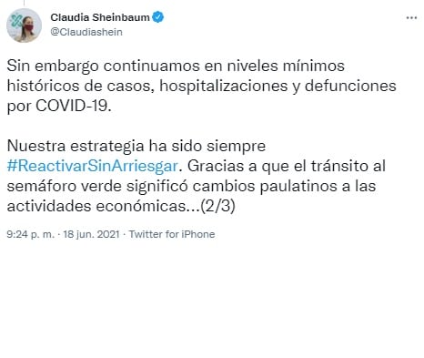 Tuit de Claudia Sheinbaum