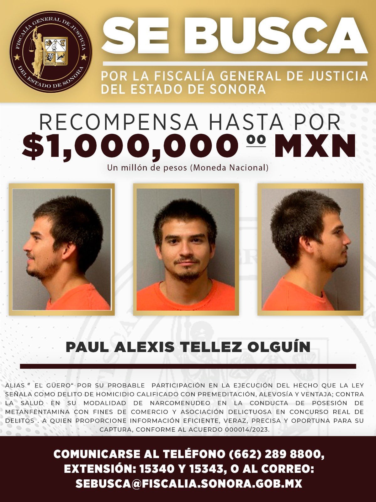 Recompensa reos fugados de penal de Hermosillo