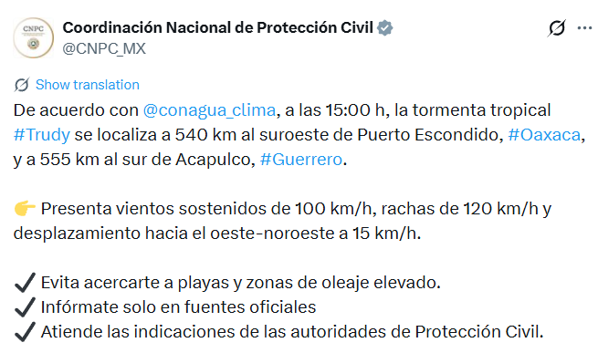 Tormenta tropical Trudy y huracán Simón