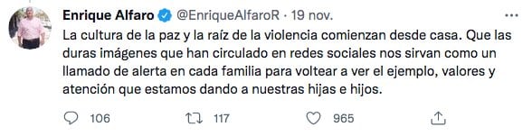 Tuit de Enrique Alfaro