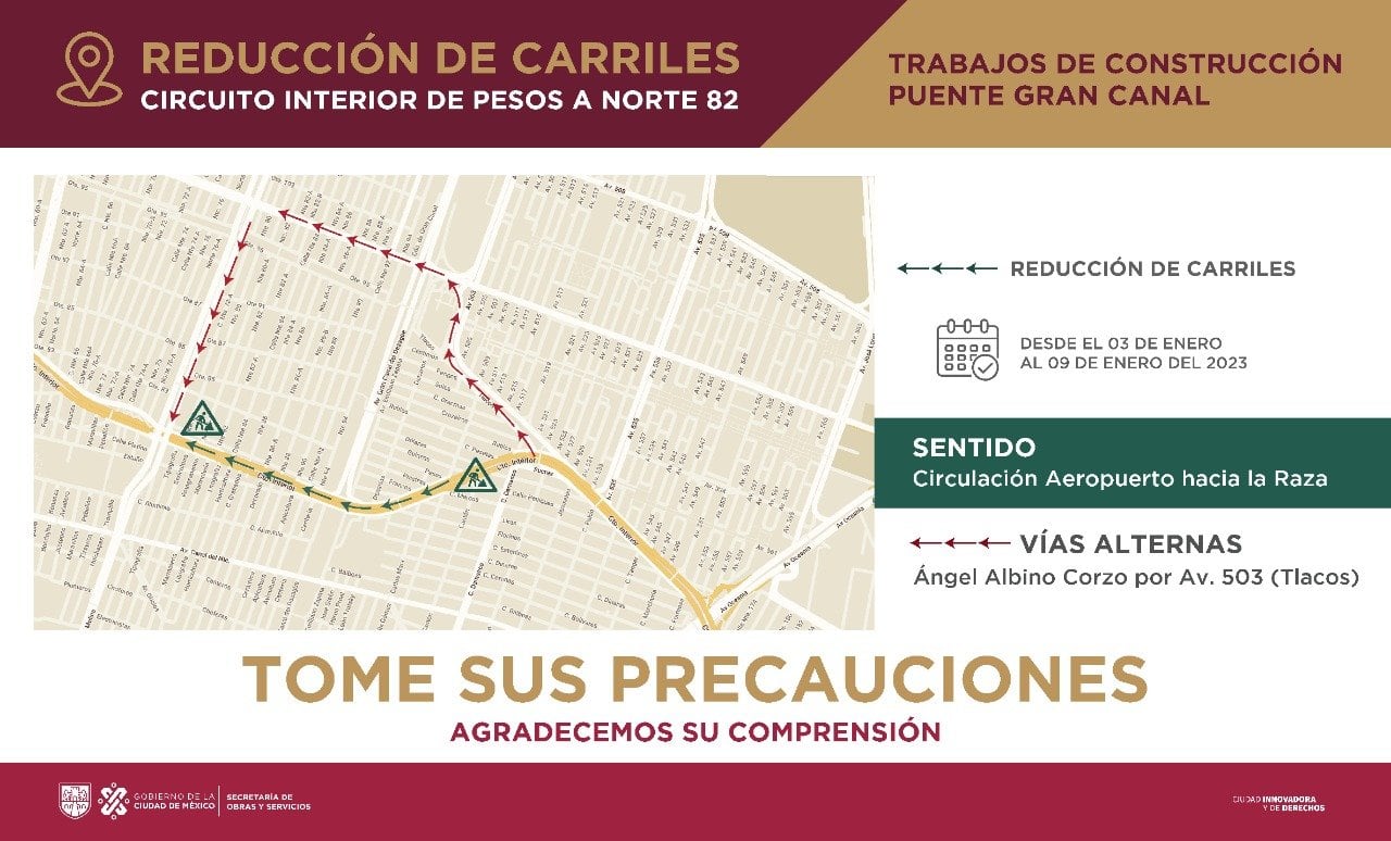 Reducción de carriles en Circuito Interior por obras