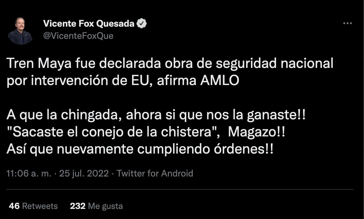 Vicente Fox prefiere hablar del Tren Maya que de la Terminal 2 del AICM