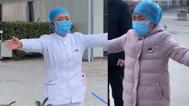 Liu Haiyan y su hija se abrazan en el aire.