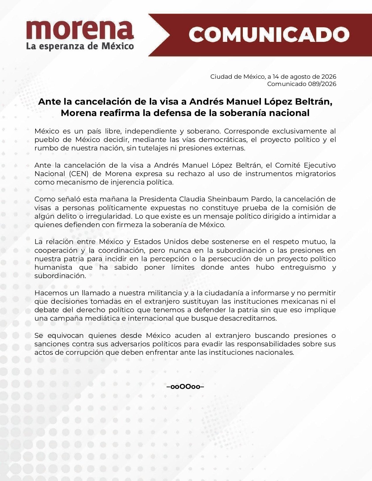 Morena defiende soberanía nacional