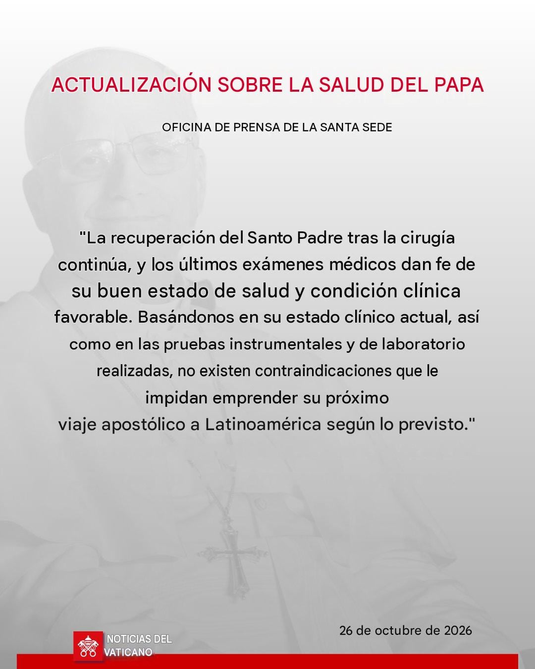 Tras su operación, el papa León XIV viajará a Latinoamérica en noviembre