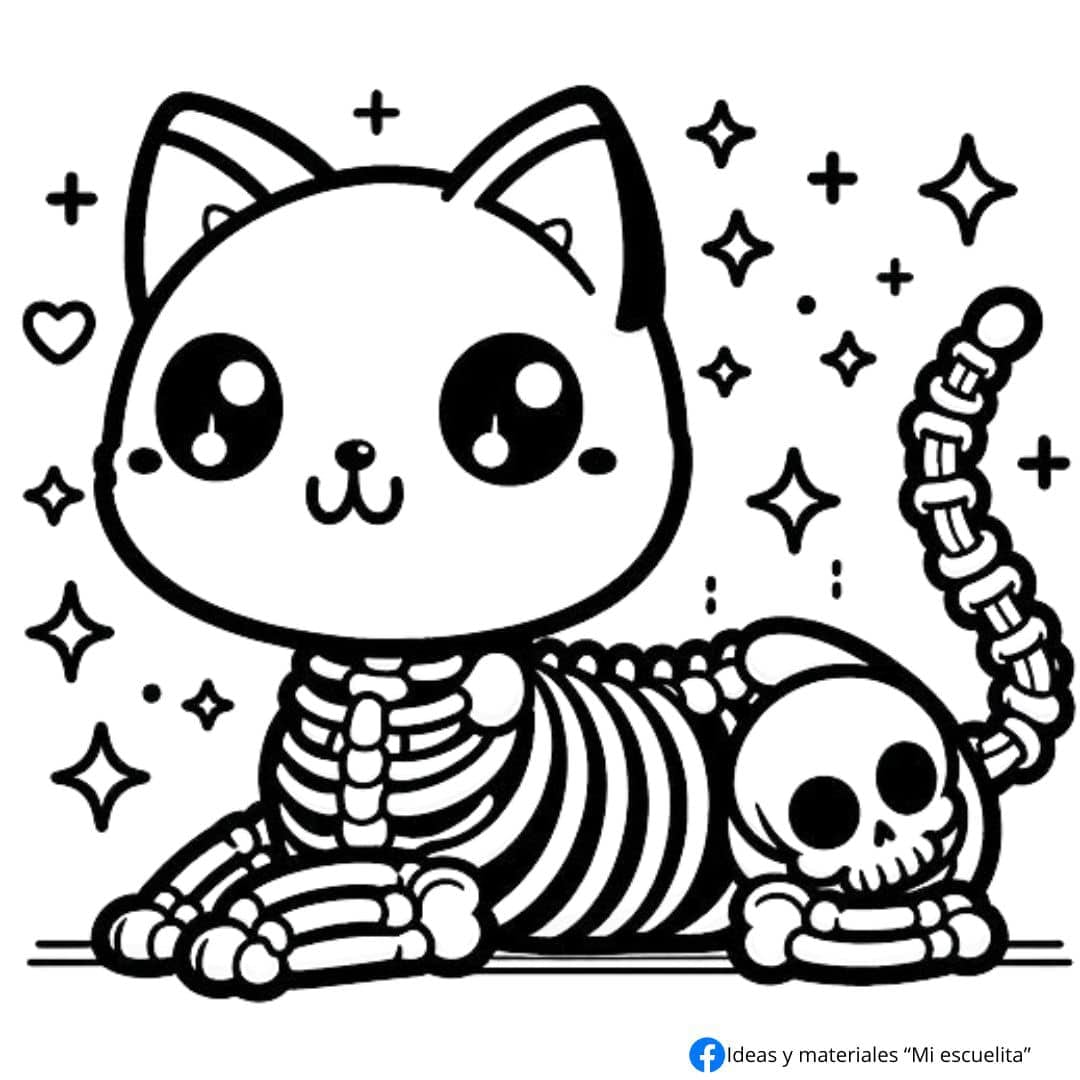 Plantillas bonitas de gatos para colorear el Día de Muertos