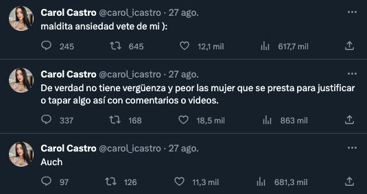 Carol Castro en Twitter tras la infidelidad de César Pantoja