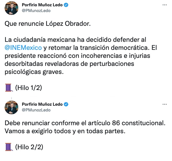 Porfirio Muñoz Ledo pide la renuncia de AMLO tras marcha del INE