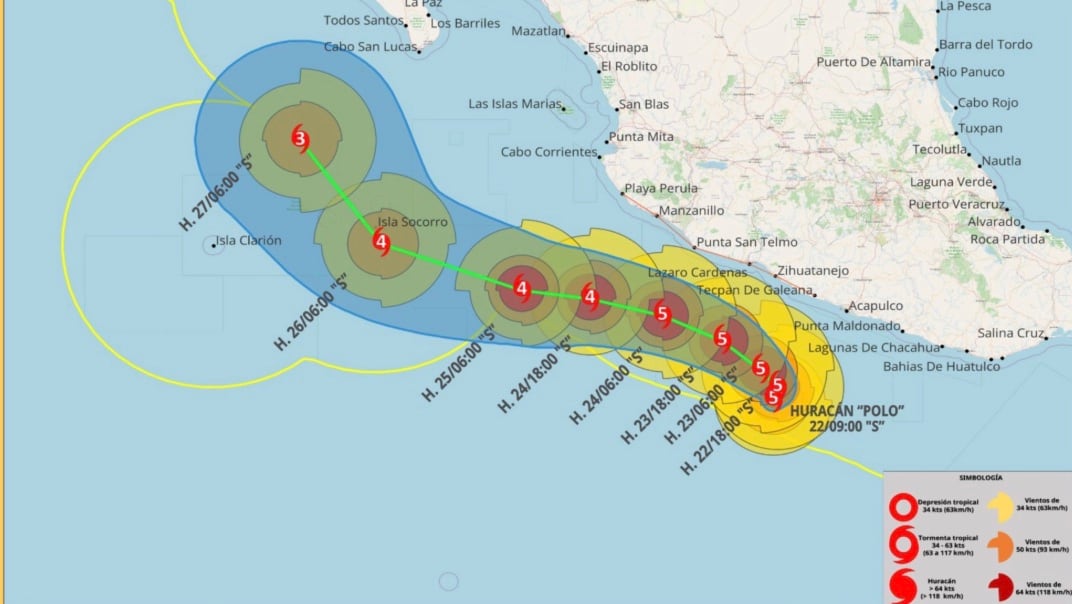 Trayectoria del huracán Polo hoy 22 de septiembre