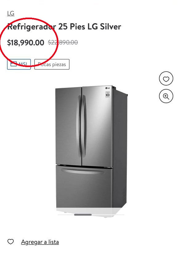 Precio de refrigerador LG en Walmart