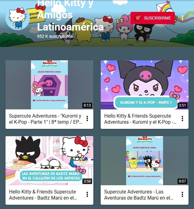 Hello Kitty y Sanrio en YouTube Kids