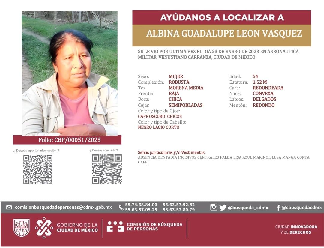 Ficha de búsqueda de Albina Guadalupe León Vázquez