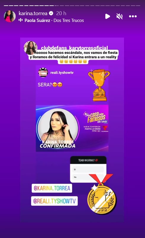 Karina Torres revela que estaría en La Casa de los Famosos 4