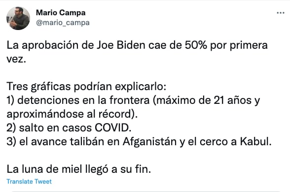 Tuit de Mario Campa sobre la aprobación de Joe Biden