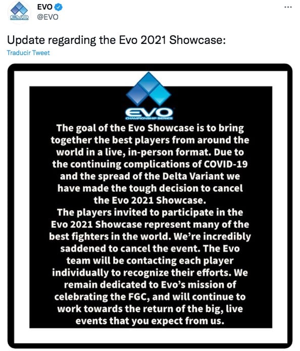 Cancelación EVO 2021