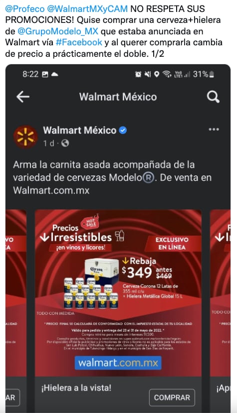 Oferta engañosa de Walmart en el Hot Sale 2022