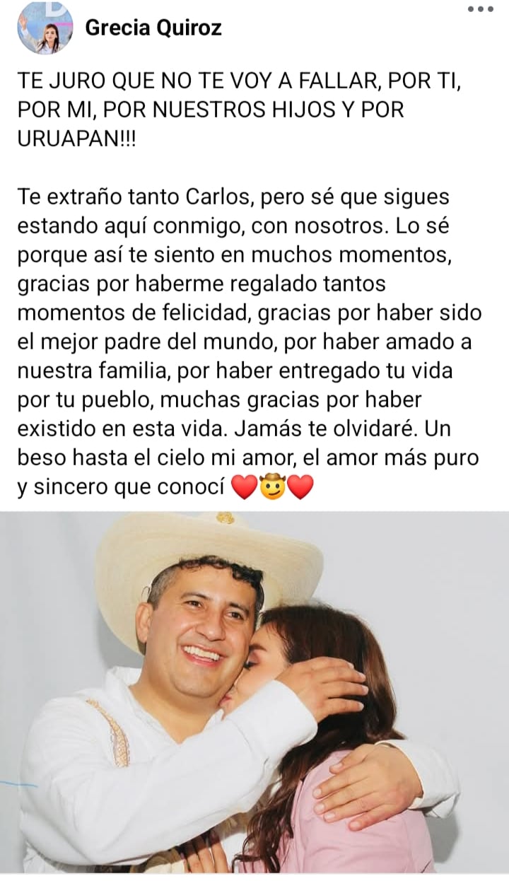 El emotivo mensaje que Grecia Quiroz dedicó a Carlos Manzo.