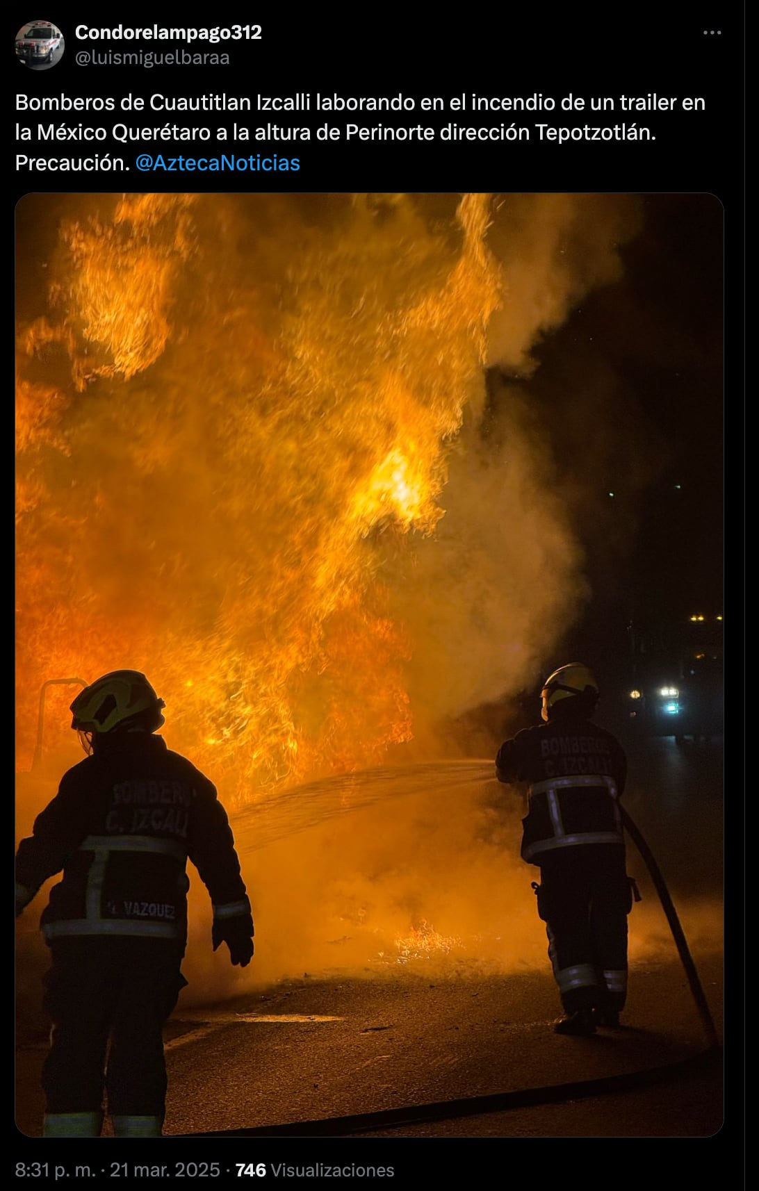 Autopista México-Querétaro hoy 21 de marzo: cierran circulación por tráiler que se incendió