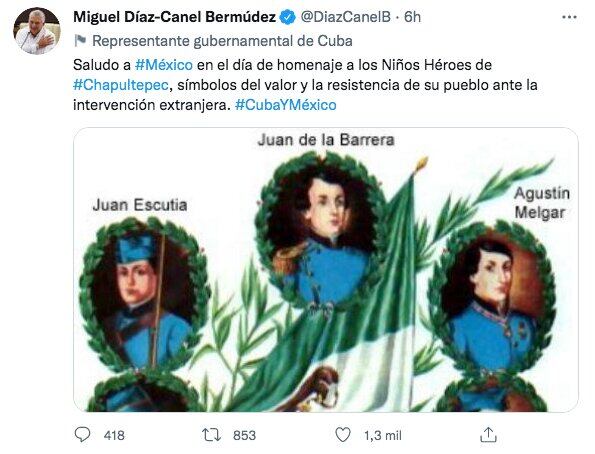 Tuit de Miguel Díaz-Canel, presidente de Cuba