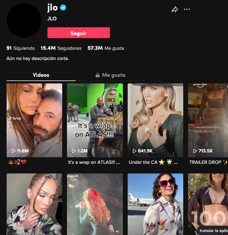Cuenta de TikTok de Jennifer López.