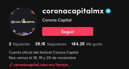 Canal del Corona Capital en TikTok