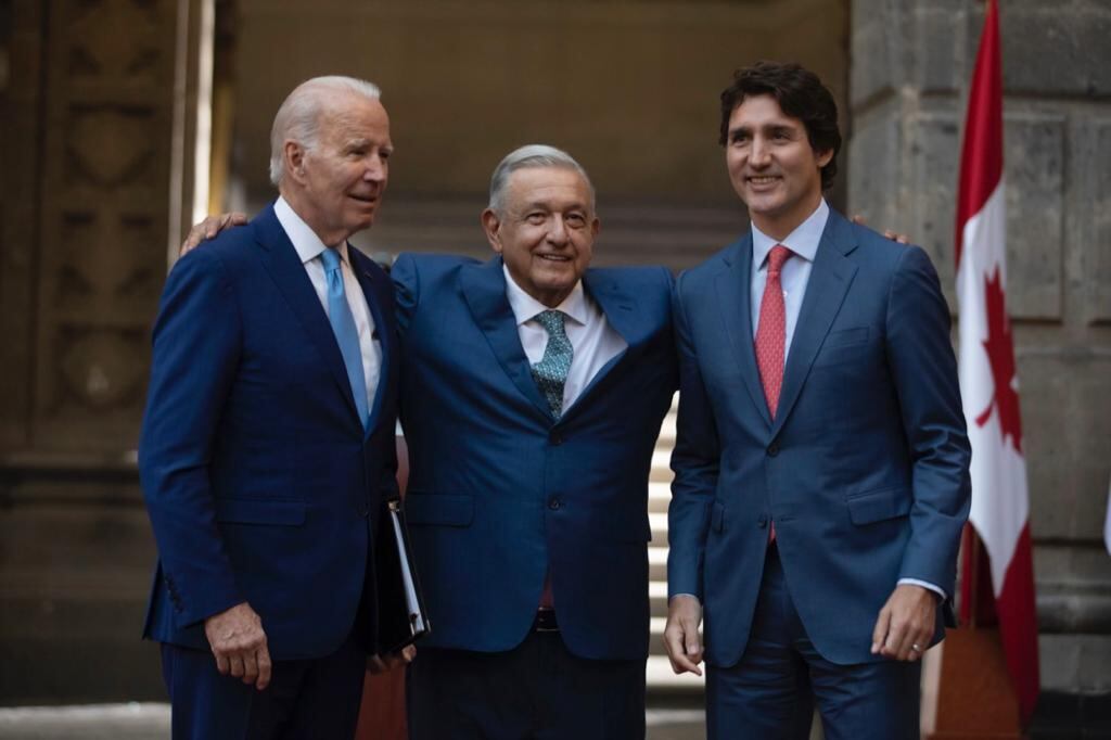 Joe Biden, AMLO y Justin Trudeau en Palacio Nacional