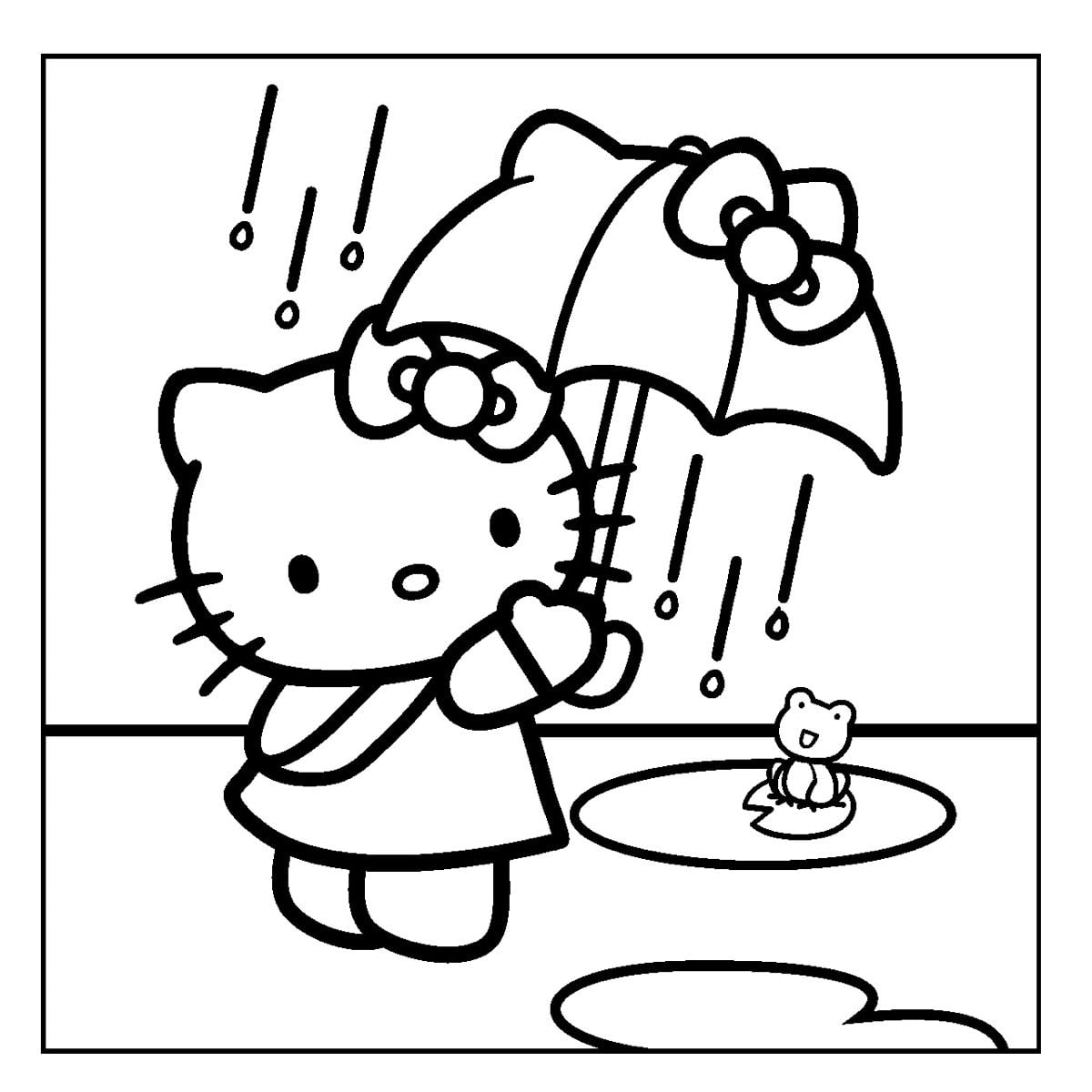 Los dibujos de Hello Kitty bajo la lluvia